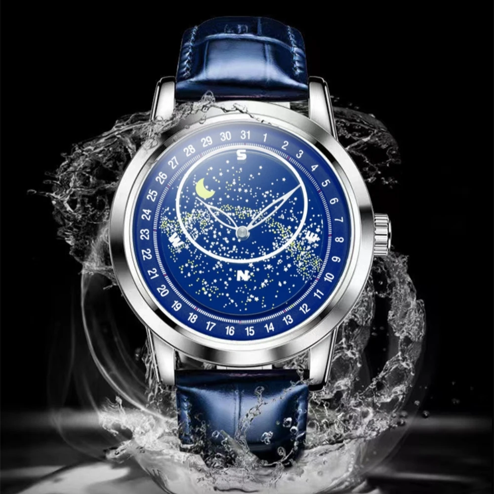 

Мужские часы, роскошные мужские часы, романтические кварцевые часы со звездным небом, мужские деловые часы с пряжкой-бабочкой, памятный мужской подарок