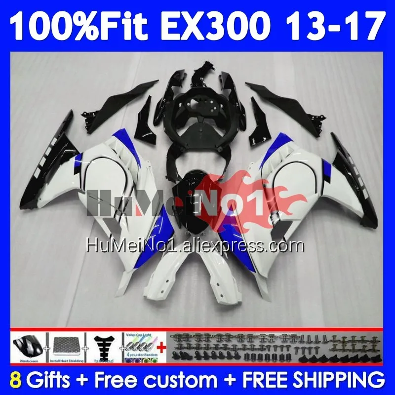 

Fairing For KAWASAKI NINJA ZX3R White blue EX 300 R 300R CC 2013 2014 2015 2016 2017 234No.187 EX300R EX300 13 14 15 16 17 Body