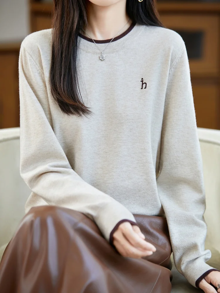 

Casual round Ne Knitted Sweater Women's Faion Embroidery Fake Two-Piece Soft Long Sve Top Korean Sle Streetwear