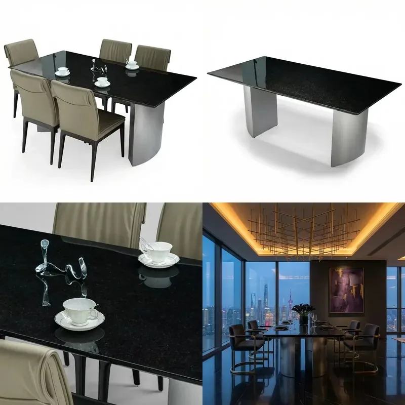 Purple gold natural marble countertop modern rectangular dining table scratch-resistant heat-resistant stainless steel