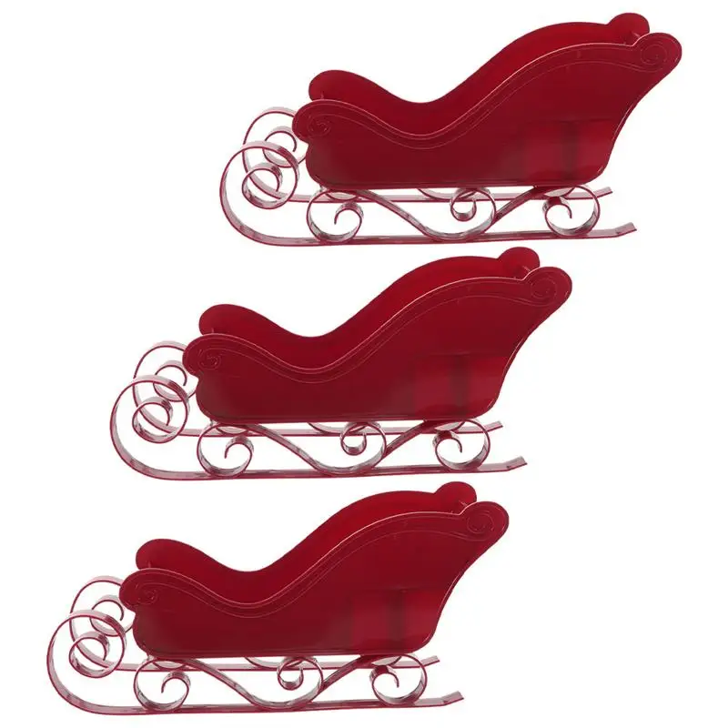 Traîneau de Noël Miniature en Plastique pour Décoration de Bureau, Ornement, Support à Bonbons, Pendentif, 3 Pièces