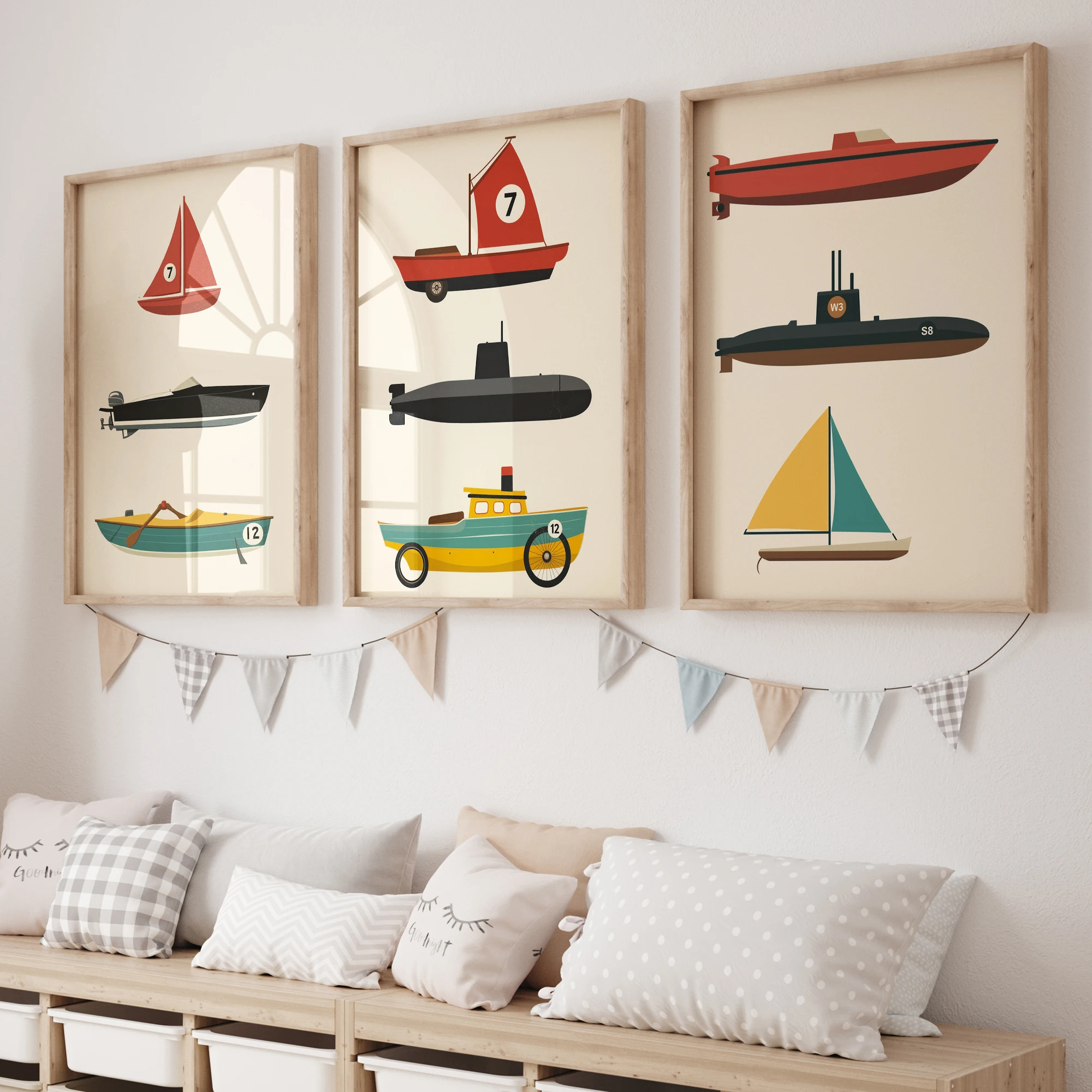 Cartoon Boat, water transportation vehicle Wall Art Print Canvas Painting Poster Picture For Kids Room,Boy's Room Home Decor