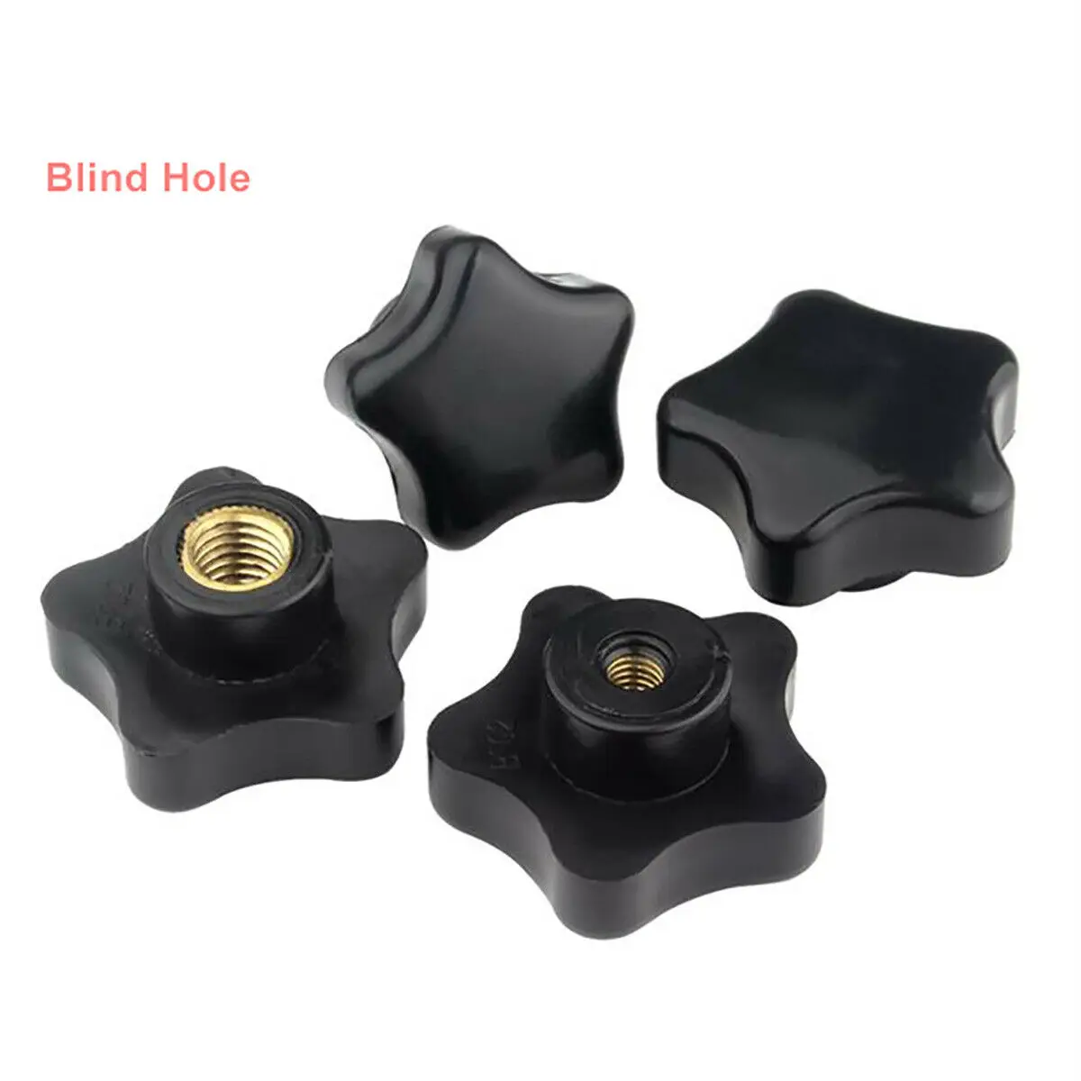 M5 M6 M8 M10 Black Plastic Pentagram Star Handle Nuts Hand Knob Star Nut Through Hole/Blind Hole Brass Female Thread