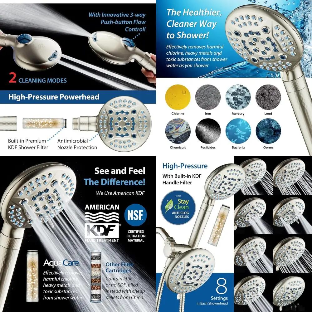 

6-Way Dual Shower System with Built-in Filter and Power Wash - Purify Water for Tub, Tile, and Pets, Remove Chlorine, Lead, and