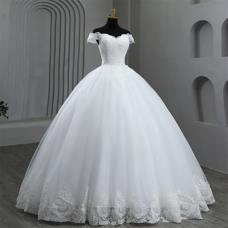 Ivory White Elegant Off Shoulder Wedding Dresses For Brides Women Lace Sweet With Lace Edge Customer Made Plus Size Real Photo