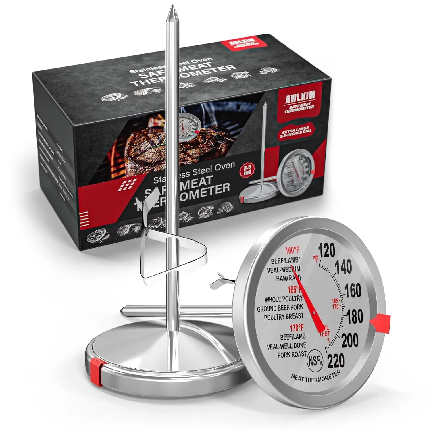 

2 Pack Stainless Steel Meat Thermometer, Safe Oven Use, Large Dial for Cooking, Baking, Steak - Kitchen Gadgets