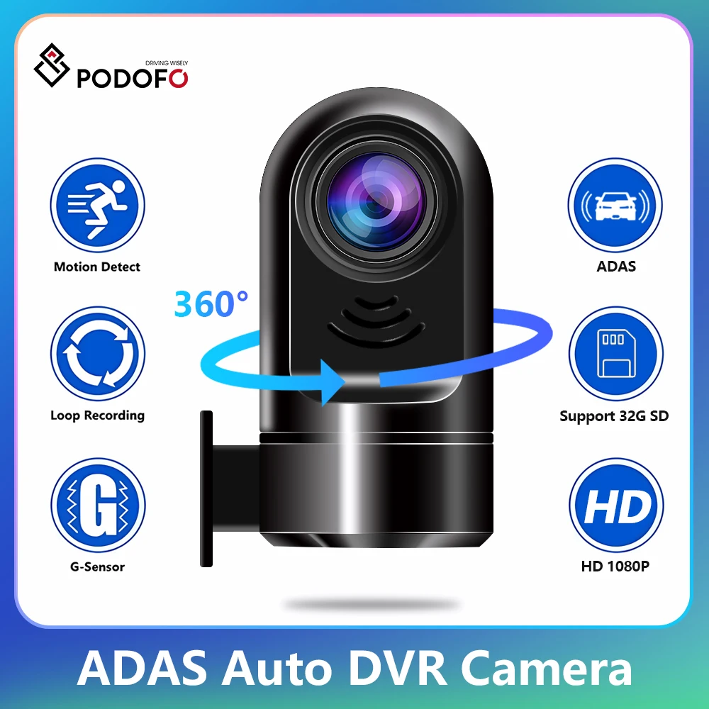 Podofo Auto DVR Camera Car DVR ADAS HD 1080P Dash Camera USB LDWS FCWS Loop Record G-sensor 1080*720P Car Recorder For Android