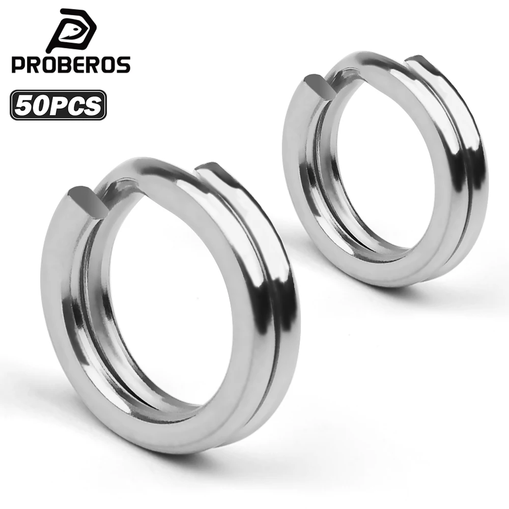 PROBEROS Split Rings Fishing 50PCS Stainless Steel Flattened Fishing Lure Ring Saltwater Terminal Tackle Fishing Connector