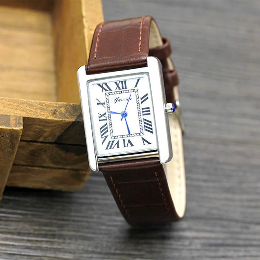 New Top Quality Leather Strap Quarts Watch Simple Square Rome Women's Wristwatch Neutral Couple Watch  Sapphire Ladies Watch