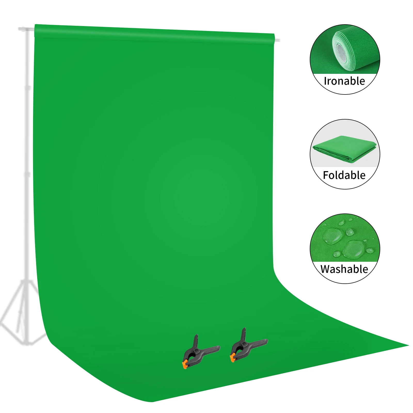 

Selens Green Screen Backdrop Chroma key 1.6m x 3m Background for Studio Photo Lighting Green Screen Collapsible Background