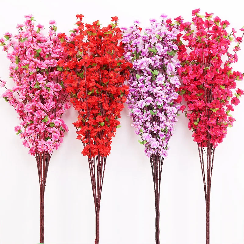 1/3/5pcs Artificial Peach Blossom Branch Spring Plum Cherry Blossom Silk Flower Tree Decoration Home Wedding DIY Decoration