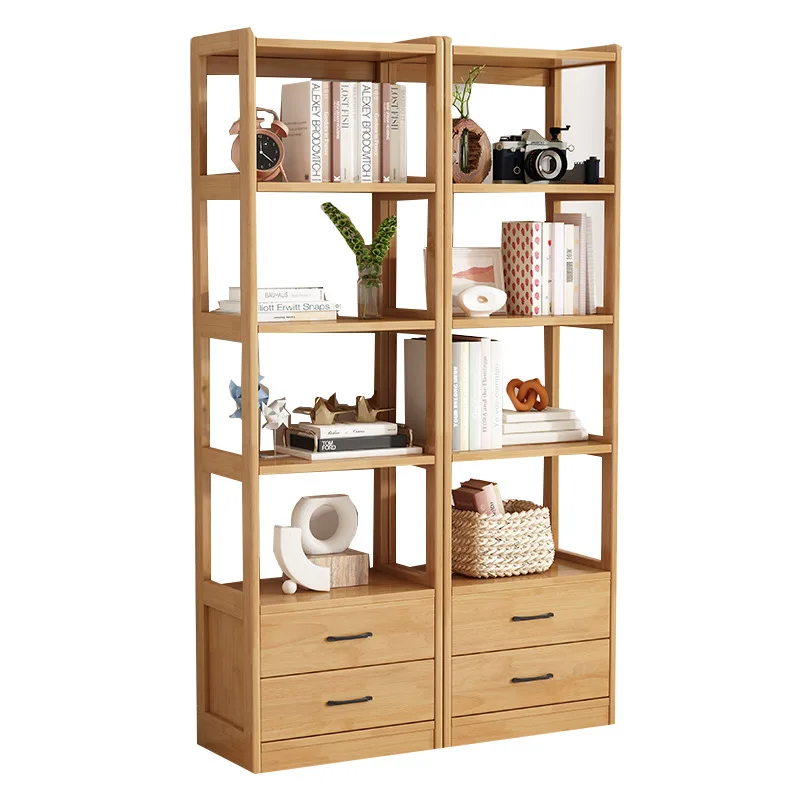 

Nordic simple log combination bookcase, solid wood bookshelf display cabinet