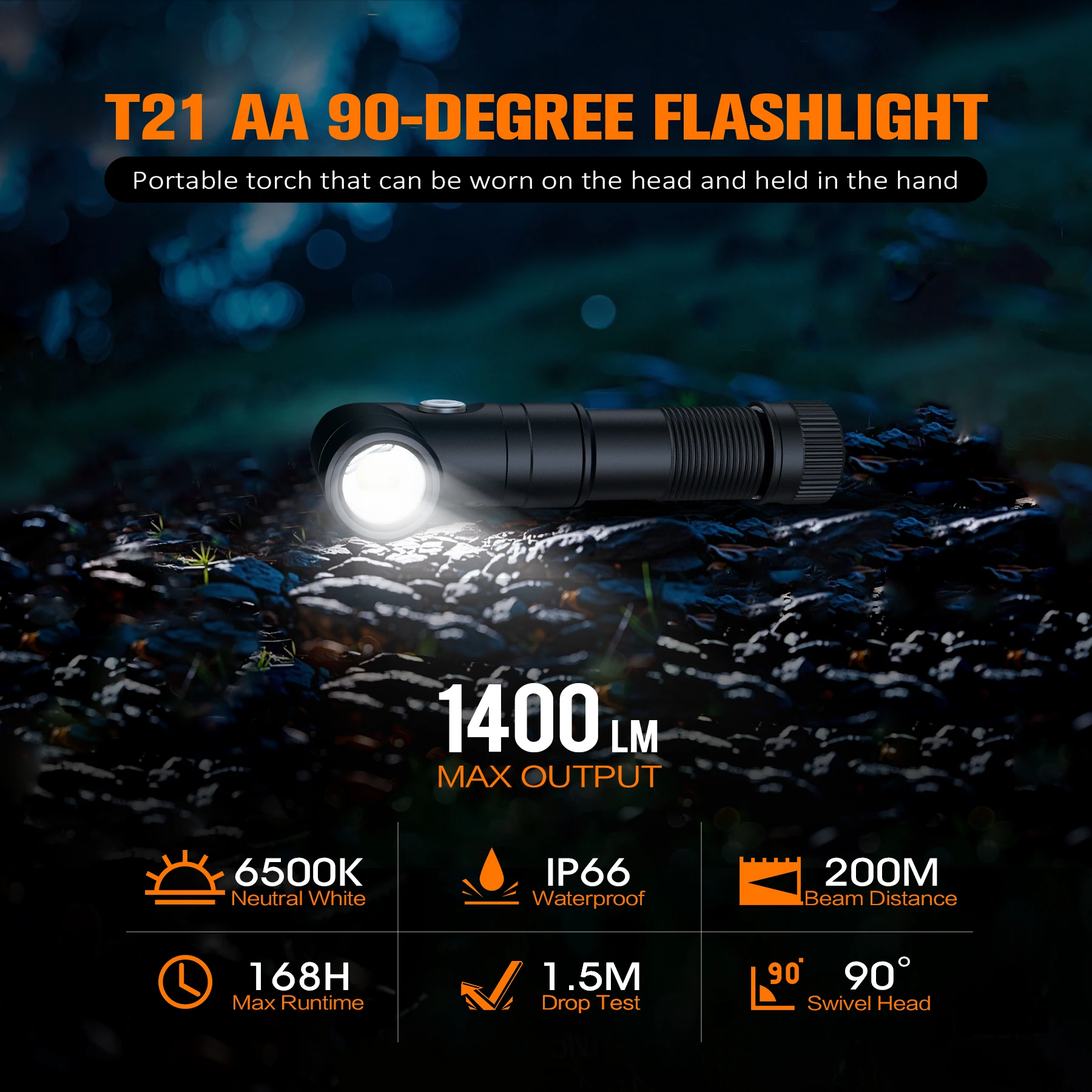 T21 Rotating Strong Light Flashlight, Ultra-Bright Outdoor Fishing Headlamp, Work and Maintenance Camping Light Emergency Light