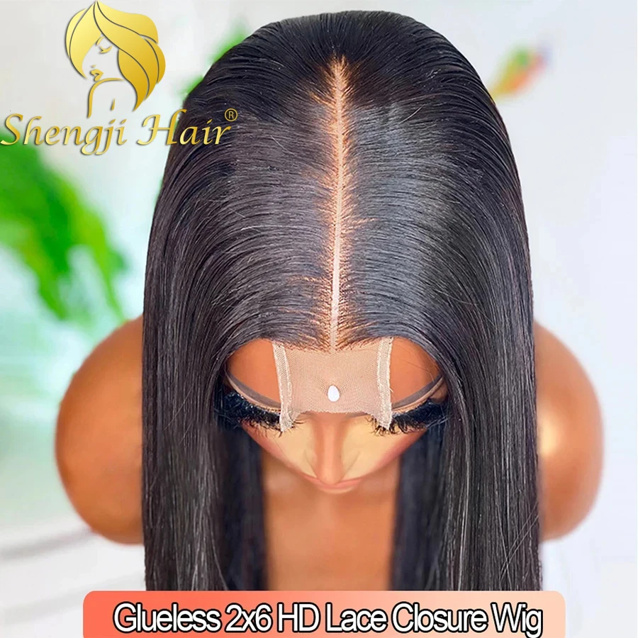 K Kim-peruca de fechamento de renda para mulheres, reta, separação profunda, cabelo humano, peruca de fechamento frontal, usar perucas, 2x6 HD, 100% real