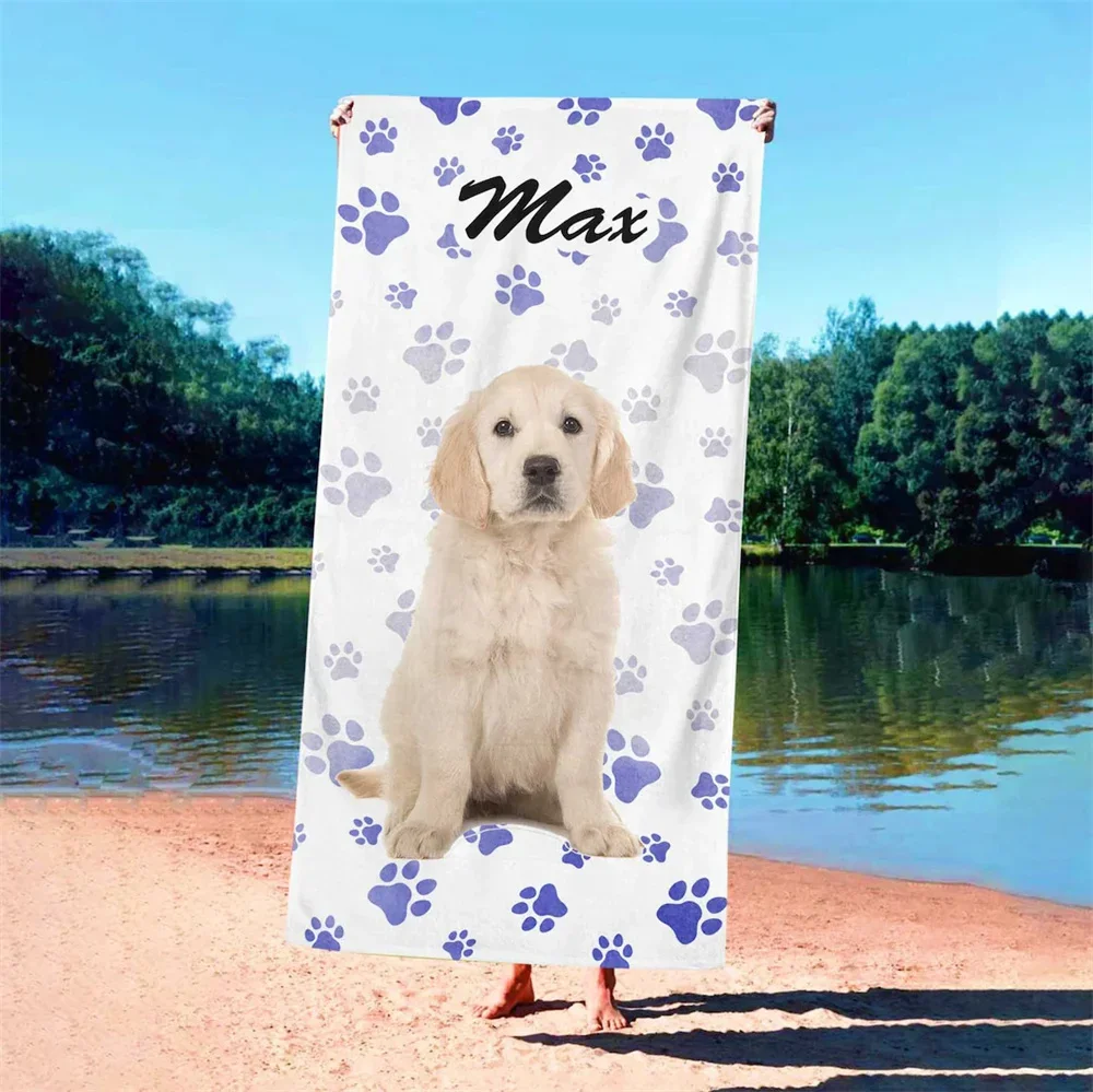 Pet Photo And Name Beach Towel Personalized, Summer Gift For Animal Lover, Pool Party, Dog Mom Gift, Summer Vibes,Animal Print