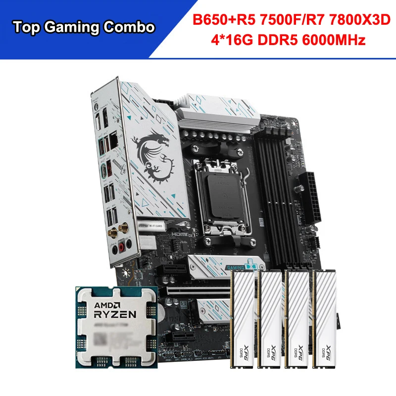

B650 Gaming WIFI Motherboard CPU Ryzen R7 7800X3D R5 7500F Memory 4*16G 4*32G 128G DDR5 6000MHz Build Gaming Computer Video Game