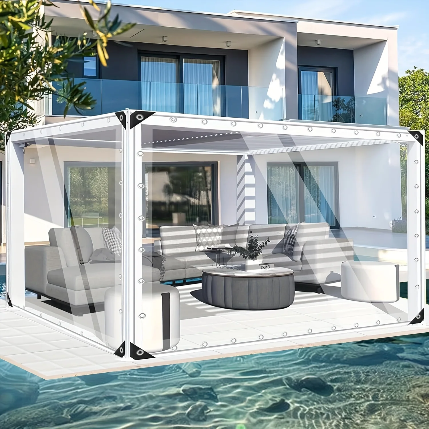 1 lote de lona impermeable transparente de alta densidad con anillos de sellado: una lona universal para jardines de patio y ca