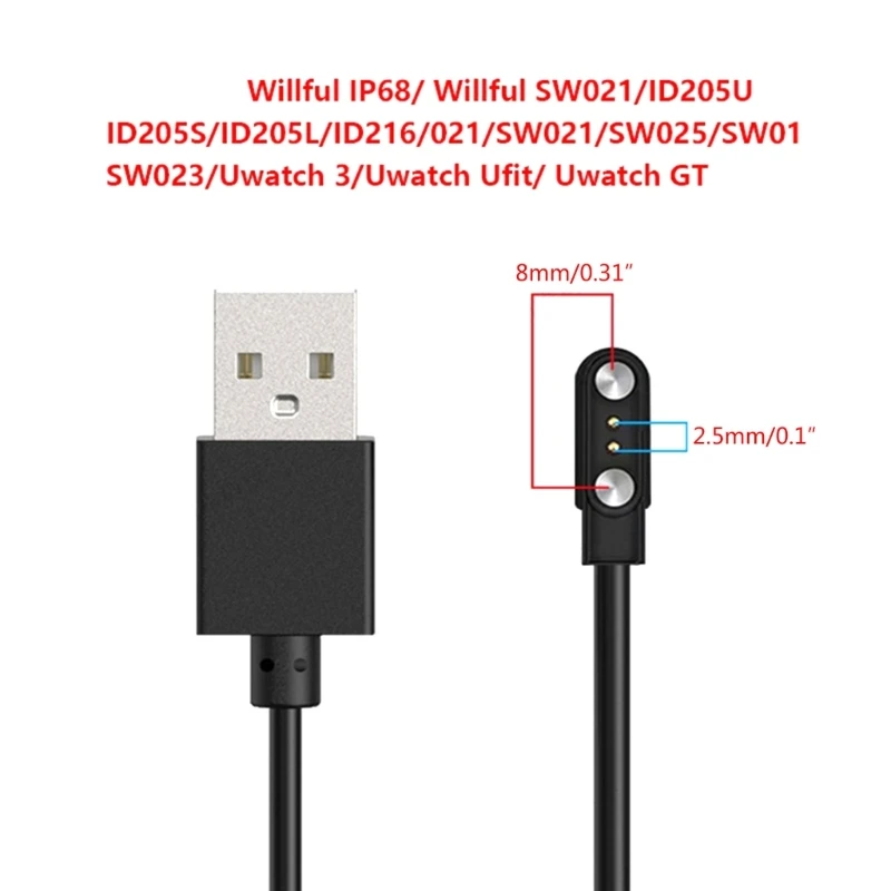 Willful IP68/Willful/SW021/ID205U/ID205S Smartwatch용 자기 USB 충전기 코드용 충전 케이블 교체