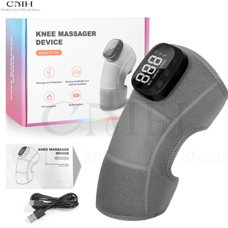 

CMH Knee Massager with Heat & Vibration - Dual Motors 4-Level Compression USB Rechargeable Pain Relief Calf Adjustable Velcro