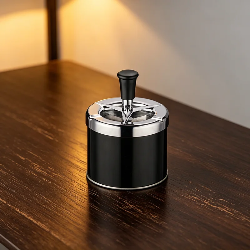 Cool Ashtray Stainless Steel Push Down Spinning Ashtray Self-Cleaning Ashtray With Lid Cover Ash Tray for Cigarette Smoking