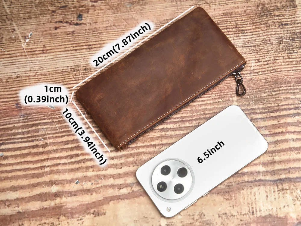 ZRCX Herren-Geldbörse aus echtem Leder mit langem Reißverschluss, erste Schicht aus Rindsleder, ultradünne Jugend-Handtaschen-Geldbörse, trendige Marke, einfache Geldbörse – Detail 2