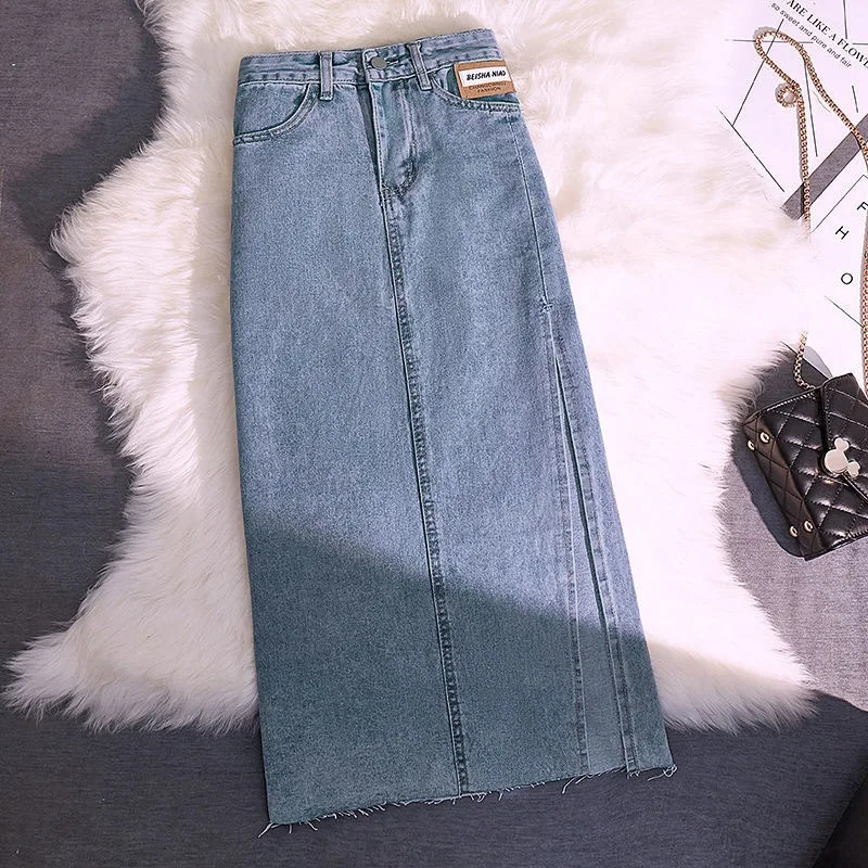 

New Spring Summer Straight Leg Denim Skirt Versatile Side Slit Casual Medium Length Women's Half Length Rough Skirt
