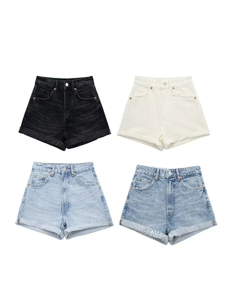 

Women New Chic Fashion High Waist Loose casual Denim Shorts Vintage Side Pockets Zipper Female Skorts Mujer 8197/053