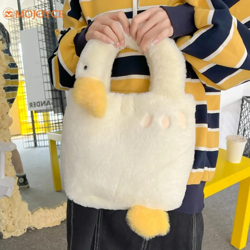 Winter Fluffy White Goose Soft Handbag Faux Fur Cute Armpit Bag Ladies Plush Small Shoulder Bag Women Furry Warm Top-Handle Bags