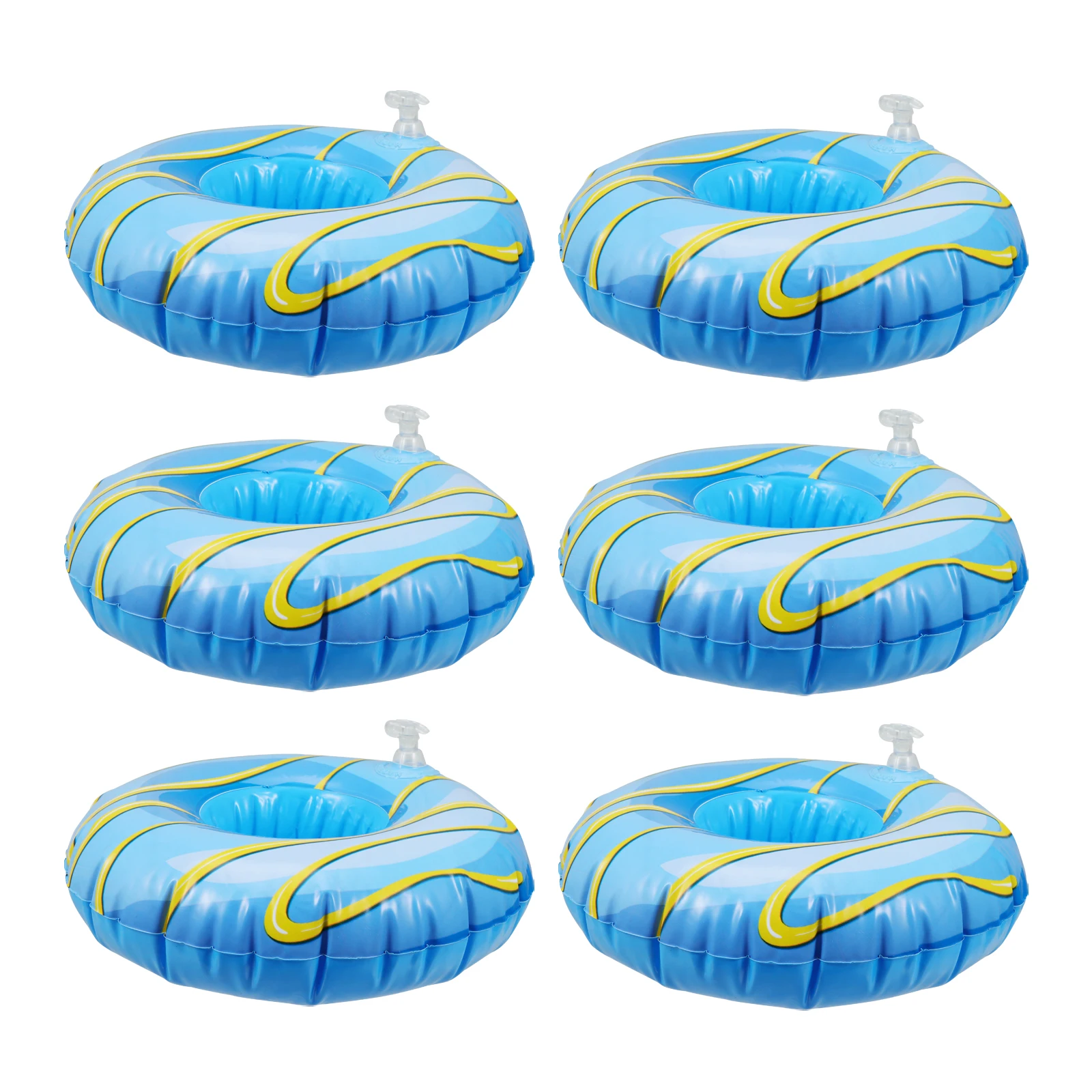 

6pcs Inflatable Cup Holders Premium Pvc Floating Drink Holders For Pool Party Sports Sea Wave Design Stable
