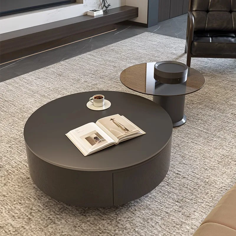 Italienischer minimalistischer runder Glas-Couchtisch aus Glas für den Wohnzimmer mit Steinplatten