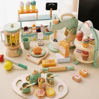Wooden Pretend Play Kitchen Toys Coffee Machine Mixer Ice Cream Cake Toy Kids Play Food Teapot Cup Tea Set for Boys Girls Gifts 6