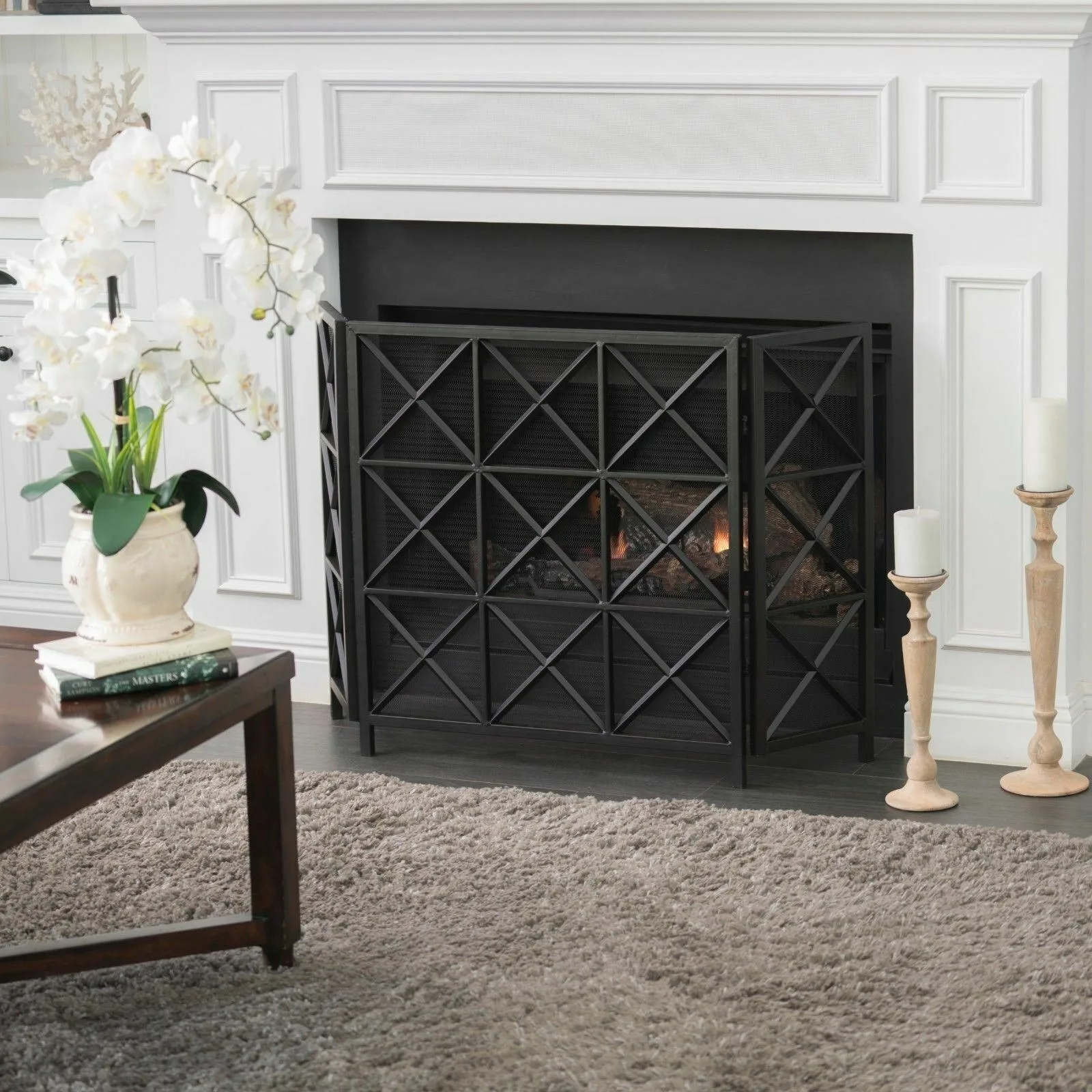 US Mandralla 3 paneled iron fireplace screen-