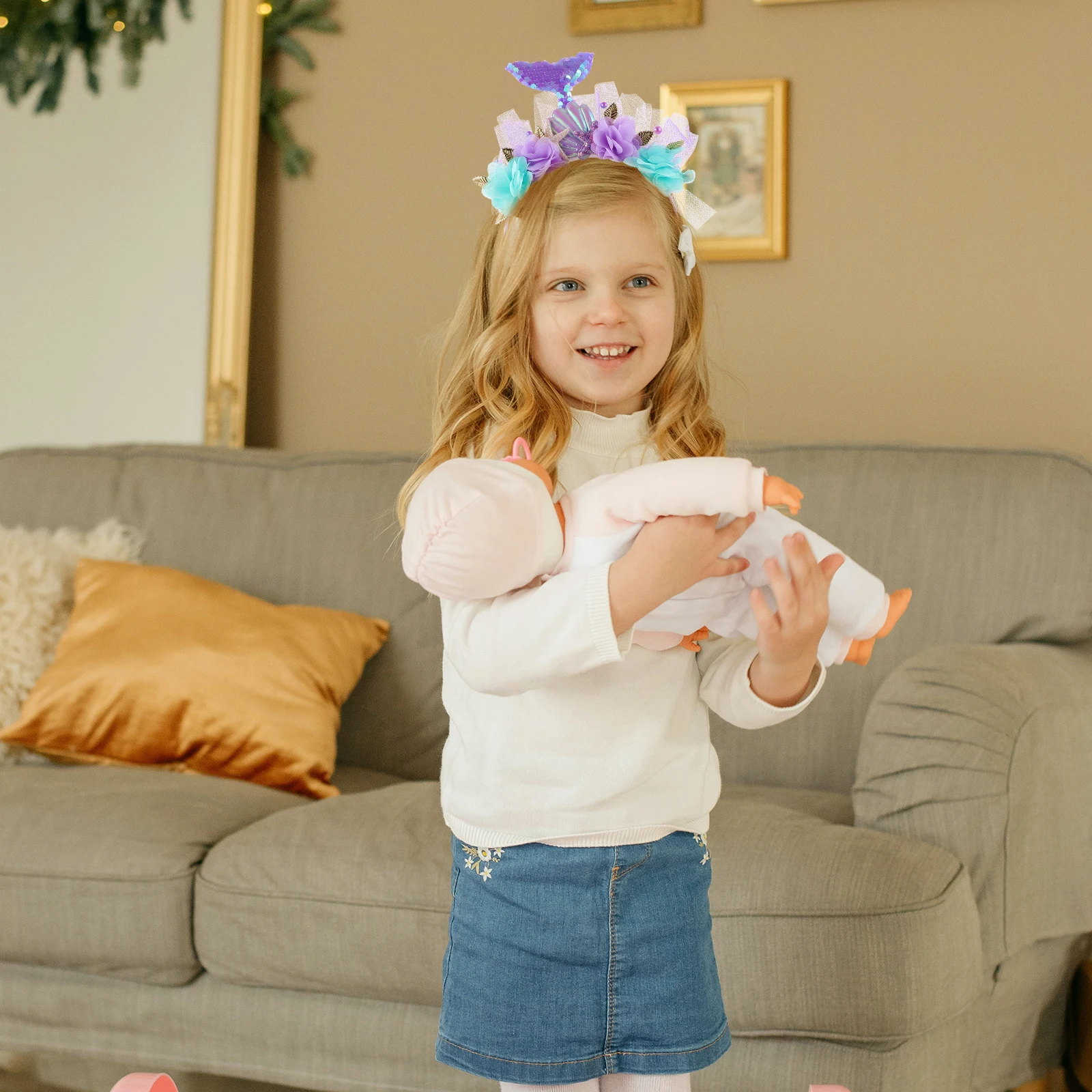 1 セットマーメイド衣装小道具妖精の杖ヘッドバンド女の子のためのコスプレパーティーの装飾スパンコールヘアバンドブライダルシャワー