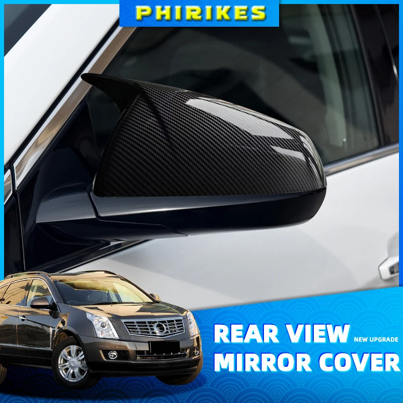 2PCs Carbon Fiber Exterior Side Rearview Mirror Cover Trim For Cadillac SRX 2010 2011 2012 2013 2014 2015 2016