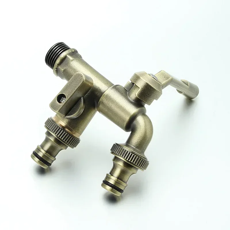 1/2*3/4*3/4 Brass Bibcock Bronze Antique Outdoor Dual Outlet Water Tap Washing Machine Out Garden Balcony Frost Protection Tap