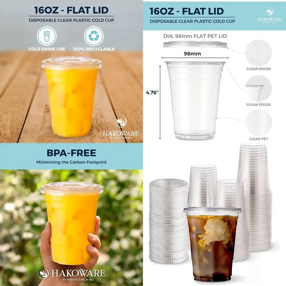 

16 oz Ultra Clear Plastic Cold Cups with Lids, Disposable for Weddings, Parties, Iced Coffee & Juice Beverages