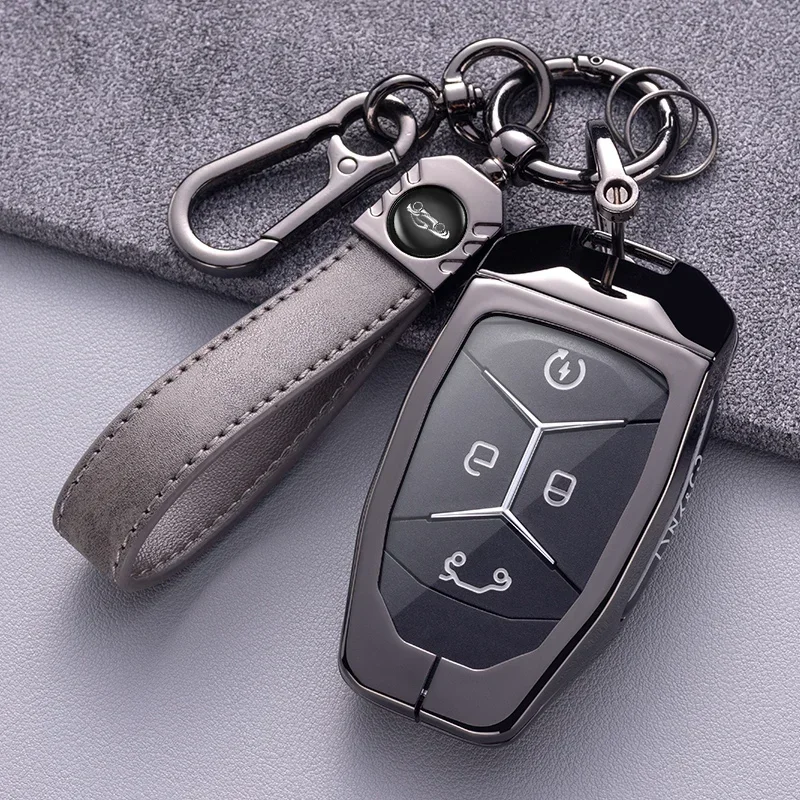 Zinc Alloy Leather Car Remote Key Case Cover Holder Shell for Lynk&co 01 02 03 05 06 Metal Protector Keychain Auto Accessories