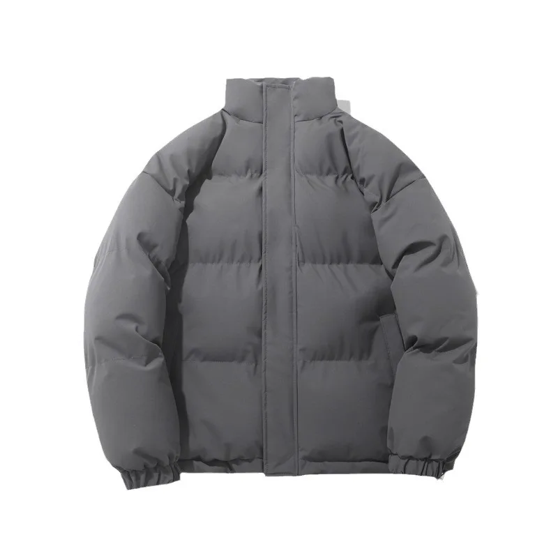 

Мужская однотонная парка с воротником-стойкой, куртка на молнии, парки с длинным рукавом, повседневная базовая ветровка, 2024, зимняя свободная куртка с карманами