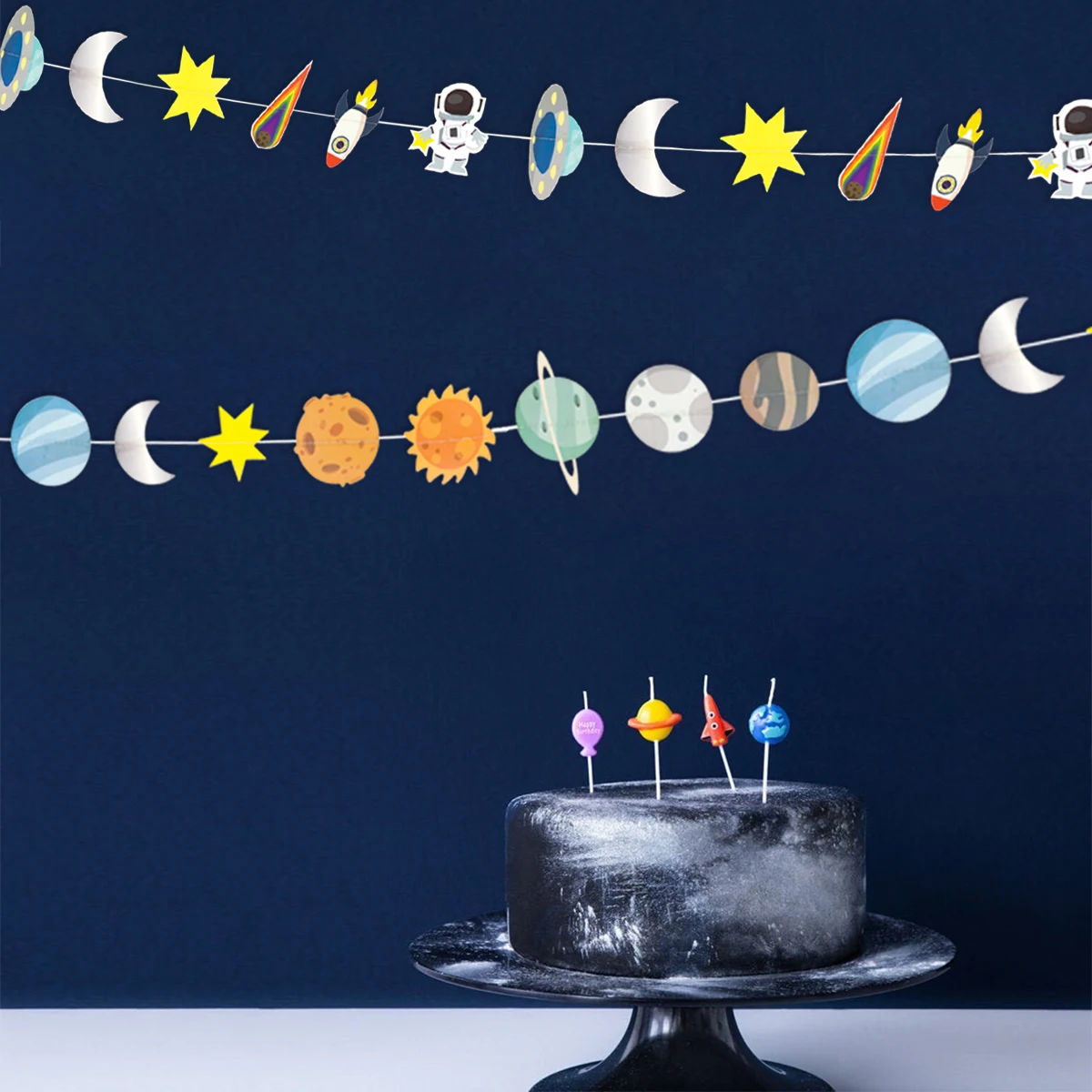 Outer Space Theme Party Decoration Banner Astronauts Rocket Galaxy Solar System Party Garland for Kids Boys Birthday Favors Gift