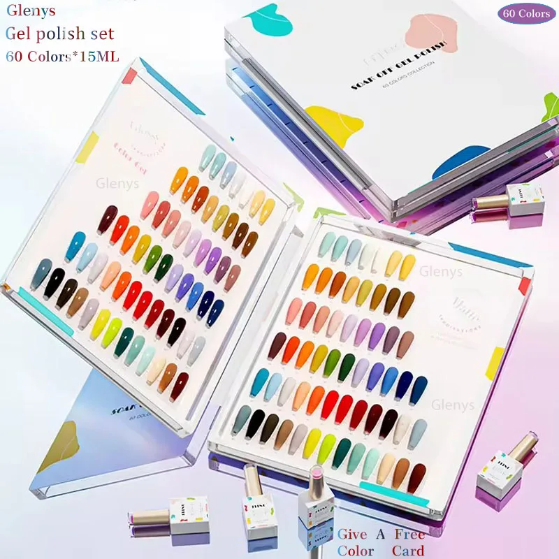 Glenys 60 color nail polish gel net red popular immersion gel solid color full color white color matching card varnish set 15ml