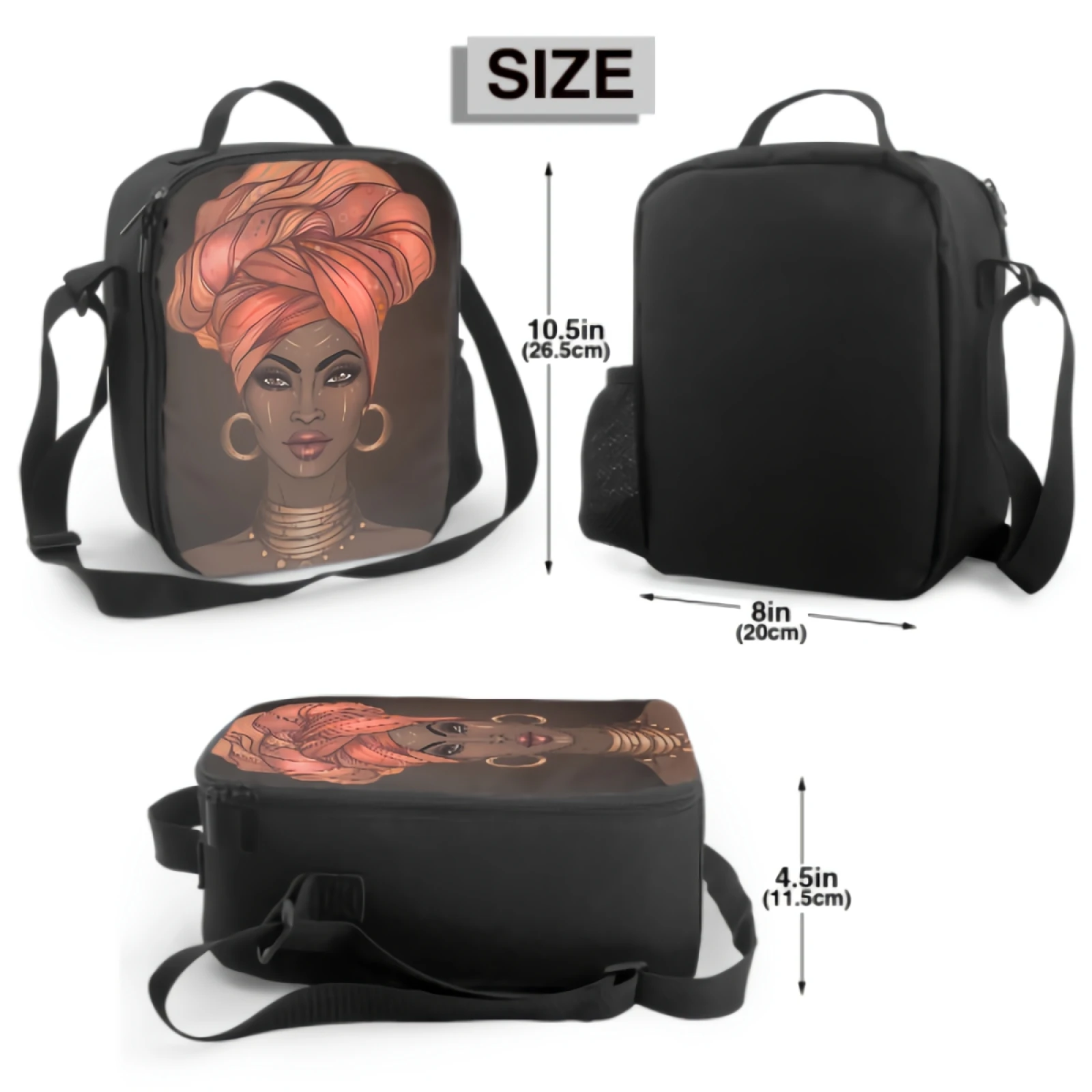 African American Pretty Girl Insulated Lunch Bag for Work Picnic Travel Tote Lunch Box Containers for Women Reusable Cooler Bag