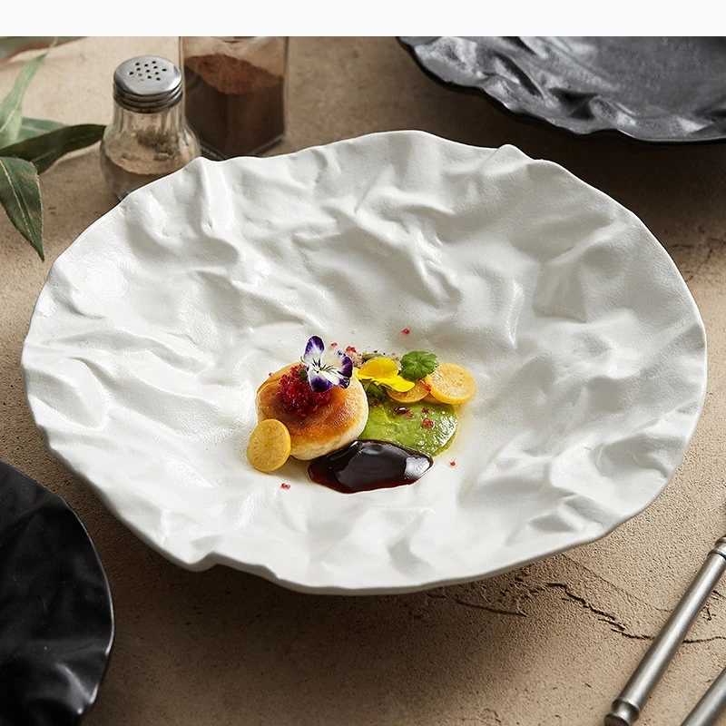 

Wrinkled Ceramic Dinner Plate Home Kitchen Tableware Snack Dessert Plate Hotel Restaurant Steak Plates