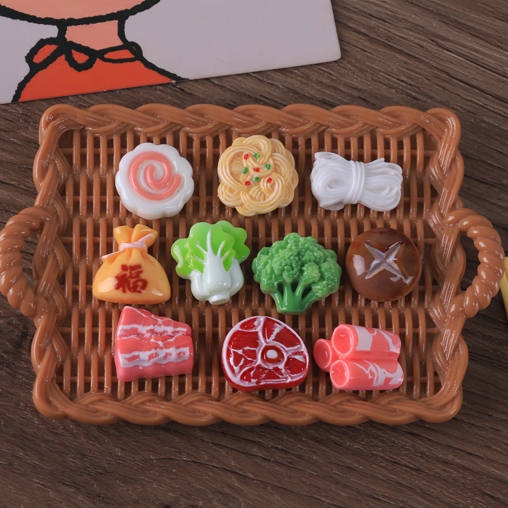 10pcs Mini Hot Pot Food Set Beef Rolls Napa Cabbage Noodles Resin Miniature Food Models DIY Kitchen Scene Accessories Decoration