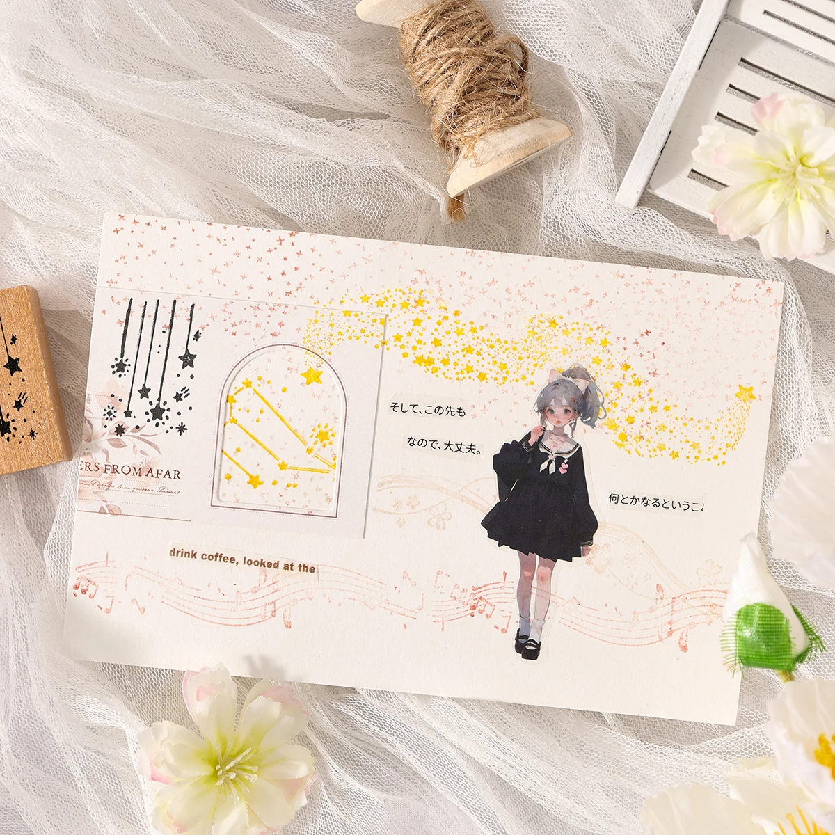 8 قطعة/صندوق النيزك القمر مجموعة طوابع خشبية لسجل القصاصات وبطاقة مذكرات الديكور ، هدية صندوق الديكور ، لوازم الدراسة الأنيقة #5