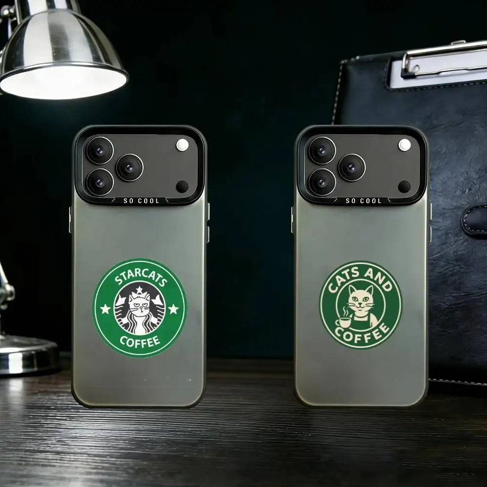 

Cat and Coffee Phone Case Color Silver Shell For IPhone 17 16 15 14 13 12 11 Pro Max Plus
