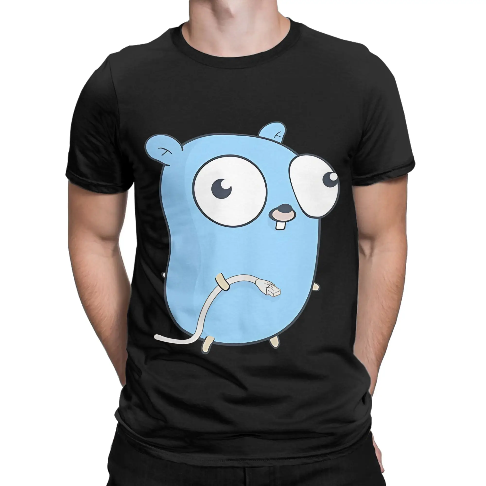 Golang Gopher Logo side Novelty 100% Cotton T-Shirt gopher Tees Tops For Men