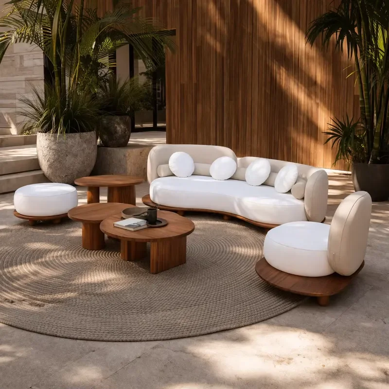 Modern Curved U-Shaped Teak Woven Outdoor Modular Sofa-Waterproof & Weather Resistant for Courtyard Garden Patio Hotel Villa