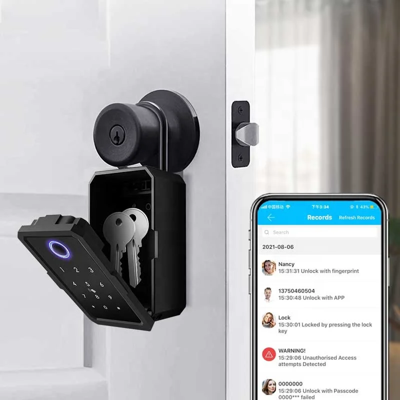 Smart Lock Box Tuya Ttlock App Controlled Wifi Electronic Lockbox Real Estate Wall Mount Keybox With Code Fingerprint Card App