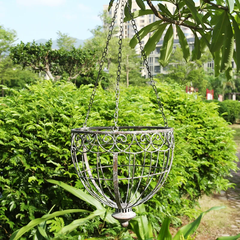 Retro Suspension Flower Pot Iron Planter Basket for Succulents Home Furnishings Courtyard Planters Decorate Metal Hanging Basket