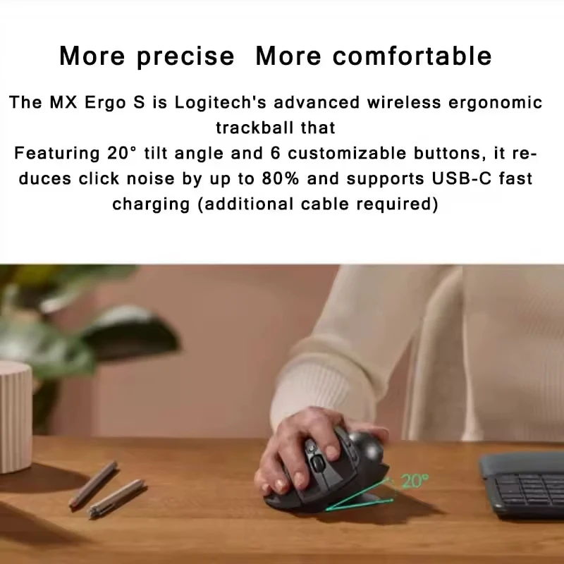 Original Logitech MX Ergo S Wireless Trackball Mouse, Wireless Ergonomic Mouse With Bluetooth and Encrypted Dongle